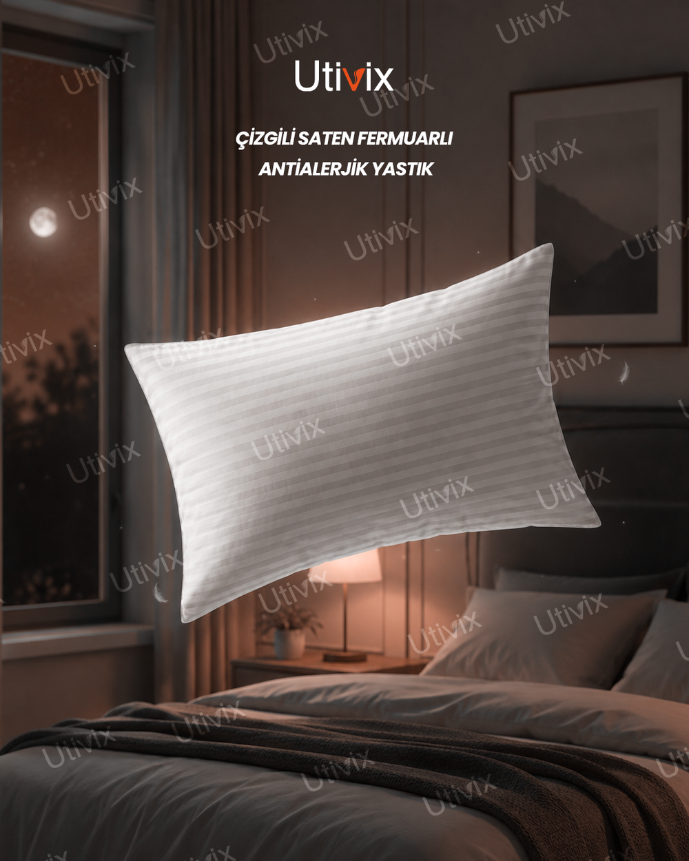 Çizgili Saten Fermuarlı Antialerjik Nano Elyaf Yastık 900 gr 50x70 cm – Yıkanabilir Yüksek Dolgulu Mikrofiber Konforu