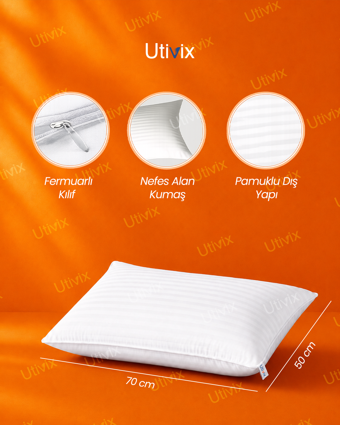 6 Adet Çizgili Saten Fermuarlı Antialerjik Nano Elyaf Yastık 900 gr 50x70 cm – Yıkanabilir Yüksek Dolgulu Mikrofiber Konfor Yastık