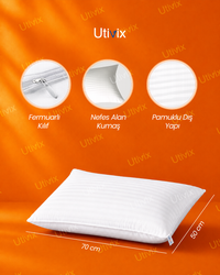 10 Adet Çizgili Saten Fermuarlı Antialerjik Nano Elyaf Yastık 900 gr 50x70 cm – Yıkanabilir Yüksek Dolgulu Mikrofiber Konfor Yastık