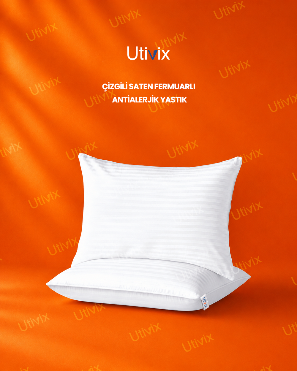 2 Adet Çizgili Saten Fermuarlı Antialerjik Nano Elyaf Yastık 900 gr 50x70 cm – Yıkanabilir Yüksek Dolgulu Mikrofiber Konfor Yastık