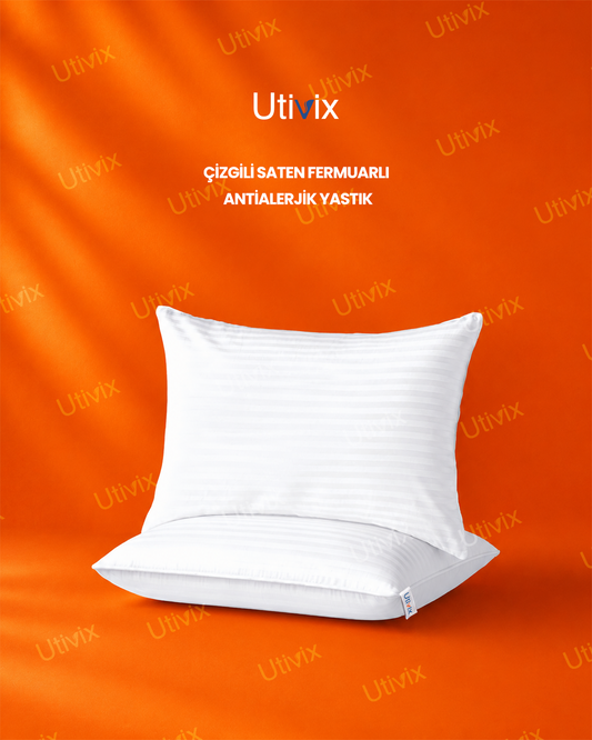 2 Adet Çizgili Saten Fermuarlı Antialerjik Nano Elyaf Yastık 900 gr 50x70 cm – Yıkanabilir Yüksek Dolgulu Mikrofiber Konfor Yastık