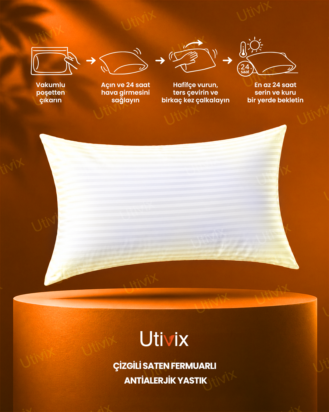10 Adet Çizgili Saten Fermuarlı Antialerjik Nano Elyaf Yastık 900 gr 50x70 cm – Yıkanabilir Yüksek Dolgulu Mikrofiber Konfor Yastık