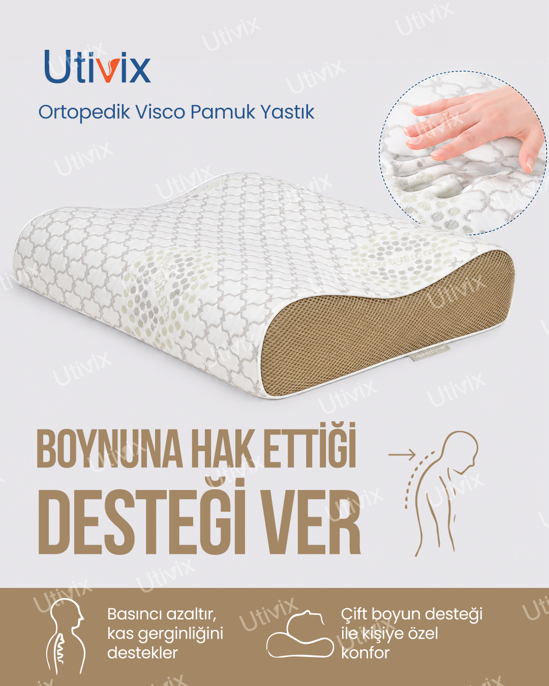 Ortopedik Visco Yastık Boyun Destekli Soğutma Kılıflı Hipoalerjik 60x40 cm