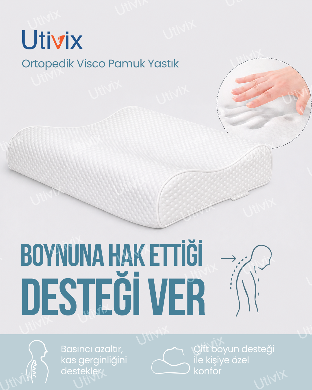 Ortopedik Visco Yastık Boyun Destekli Hipoalerjenik 60x40 cm Visco Uyku Yastığı