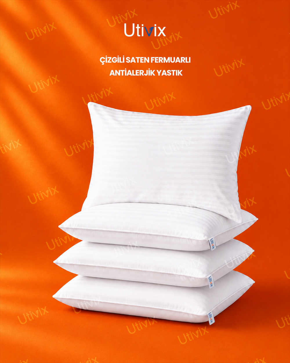 4 Adet Çizgili Saten Fermuarlı Antialerjik Nano Elyaf Yastık 900 gr 50x70 cm – Yıkanabilir Yüksek Dolgulu Mikrofiber Konfor Yastık