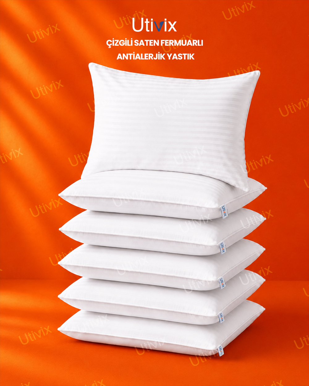 6 Adet Çizgili Saten Fermuarlı Antialerjik Nano Elyaf Yastık 900 gr 50x70 cm – Yıkanabilir Yüksek Dolgulu Mikrofiber Konfor Yastık
