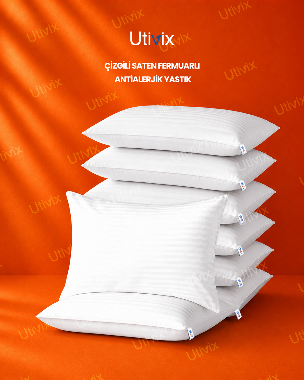 8 Adet Çizgili Saten Fermuarlı Antialerjik Nano Elyaf Yastık 900 gr 50x70 cm – Yıkanabilir Yüksek Dolgulu Mikrofiber Konfor Yastık