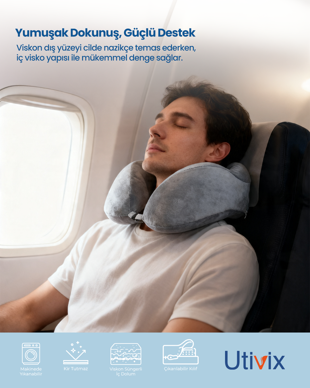 Ortopedik Visco Seyahat Yastığı – Lüks Konfor ve Ergonomik Boyun Desteği