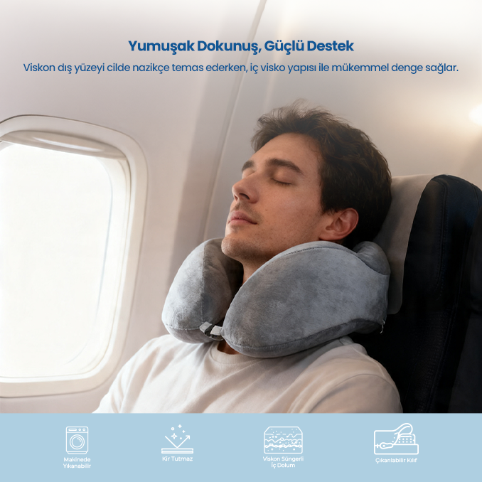 Ortopedik Visco Seyahat Yastığı – Lüks Konfor ve Ergonomik Boyun Desteği