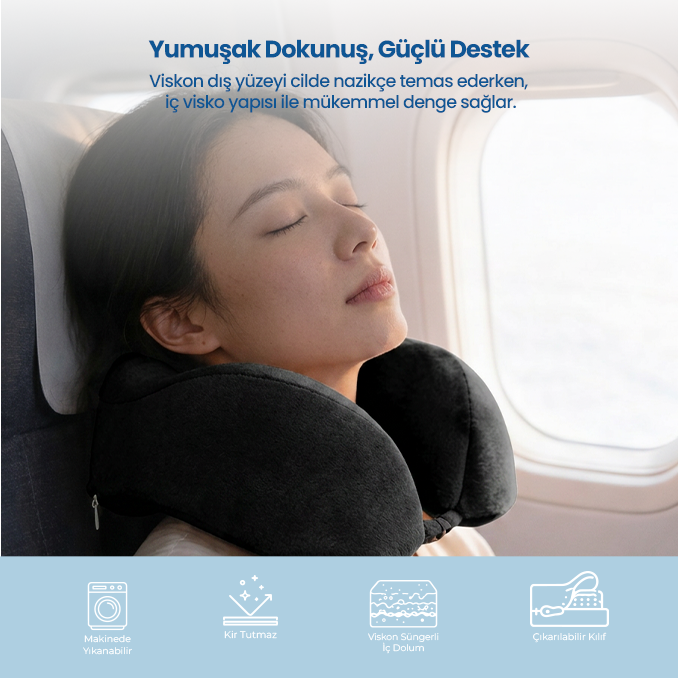 Ortopedik Visco Seyahat Yastığı – Lüks Konfor ve Ergonomik Boyun Desteği